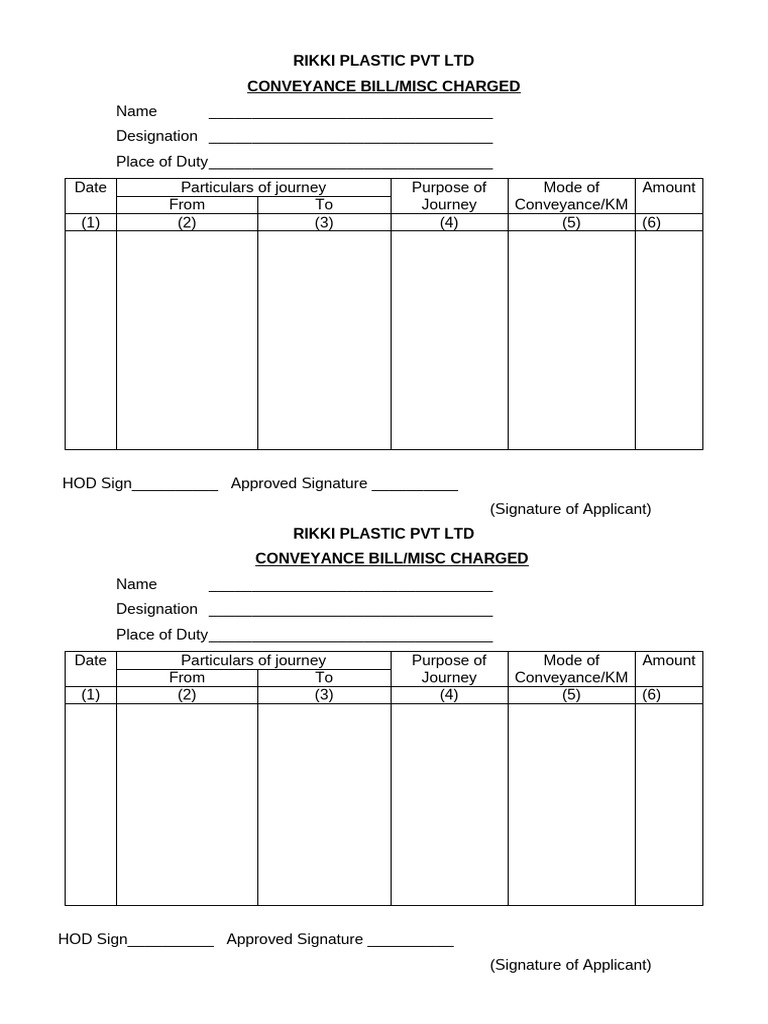 Conveyance Bill Format Template | PDF