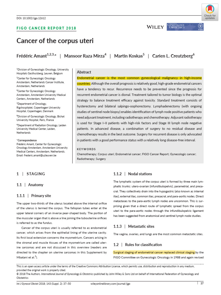 6 - FIGO, Cancer of The Corpus Uteri | PDF | Cancer | Metastasis