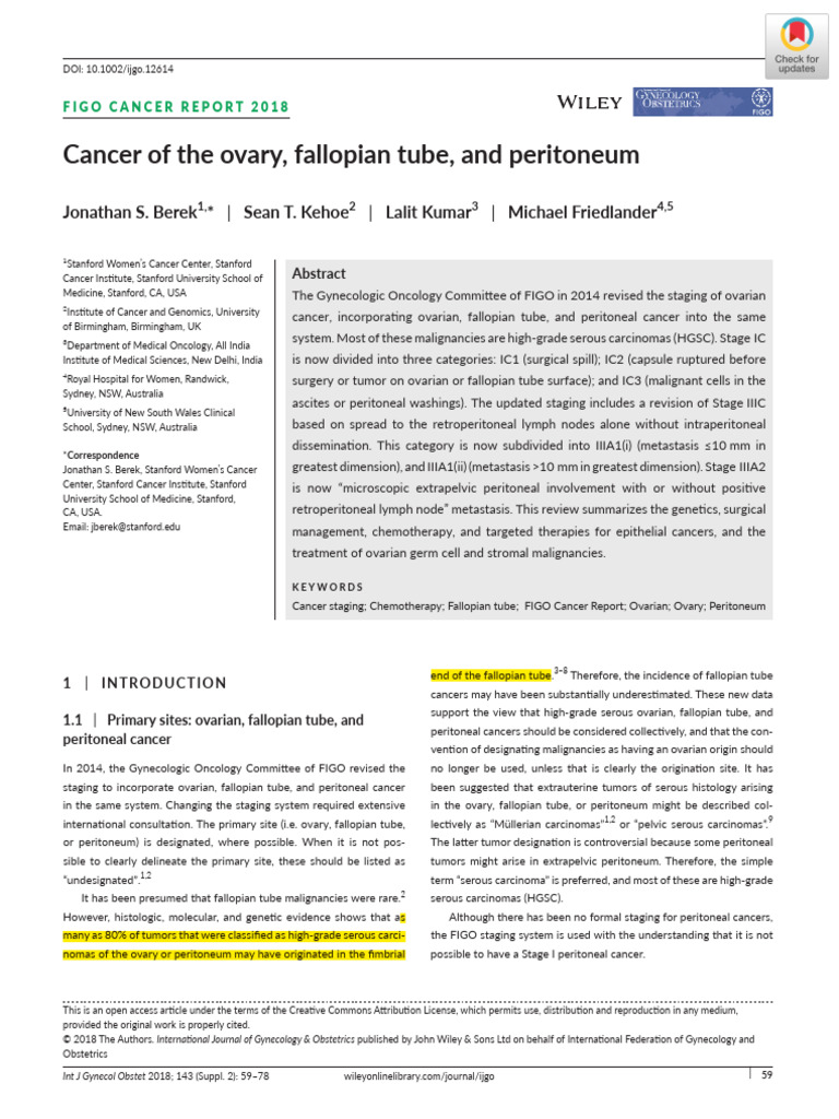 8-FIGO, Cancer of The Ovary, Fallopian Tube, and Peritoneum | PDF ...