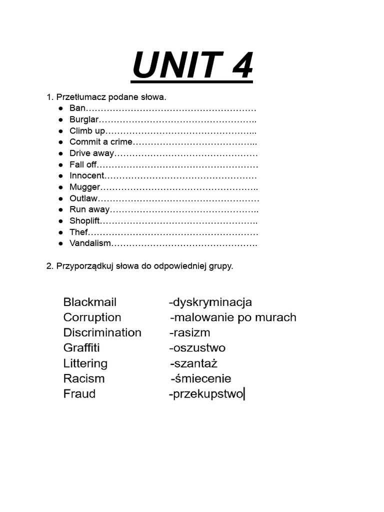 UNIT 4 karta pracy (1) | PDF