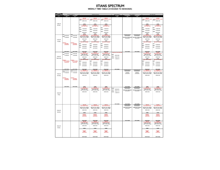 IITIANS SPECTRUM Weekly Timetable | PDF