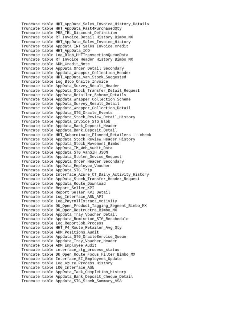 Truncate Logs STG Audit Trans Tables | PDF