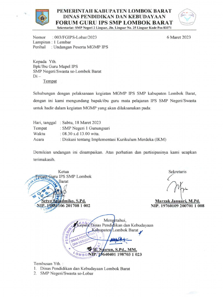 Surat MGMP IPS SMP | PDF