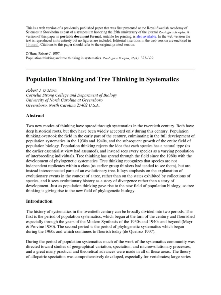 Population Thinking and Tree Thinking in Systematics | PDF