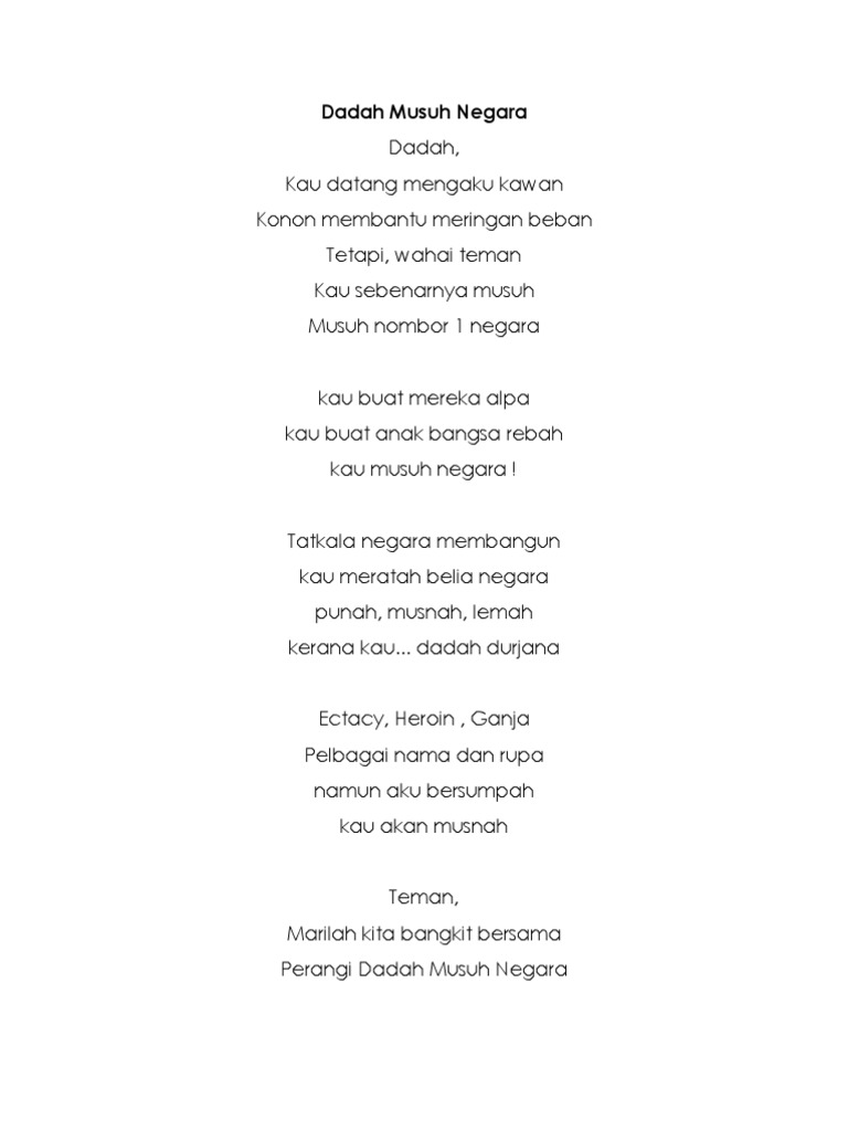 Sajak Dadah Musuh Negara Pdf