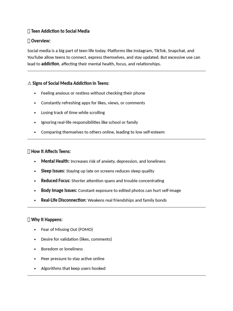 Teen Social Media Addiction Guide | PDF