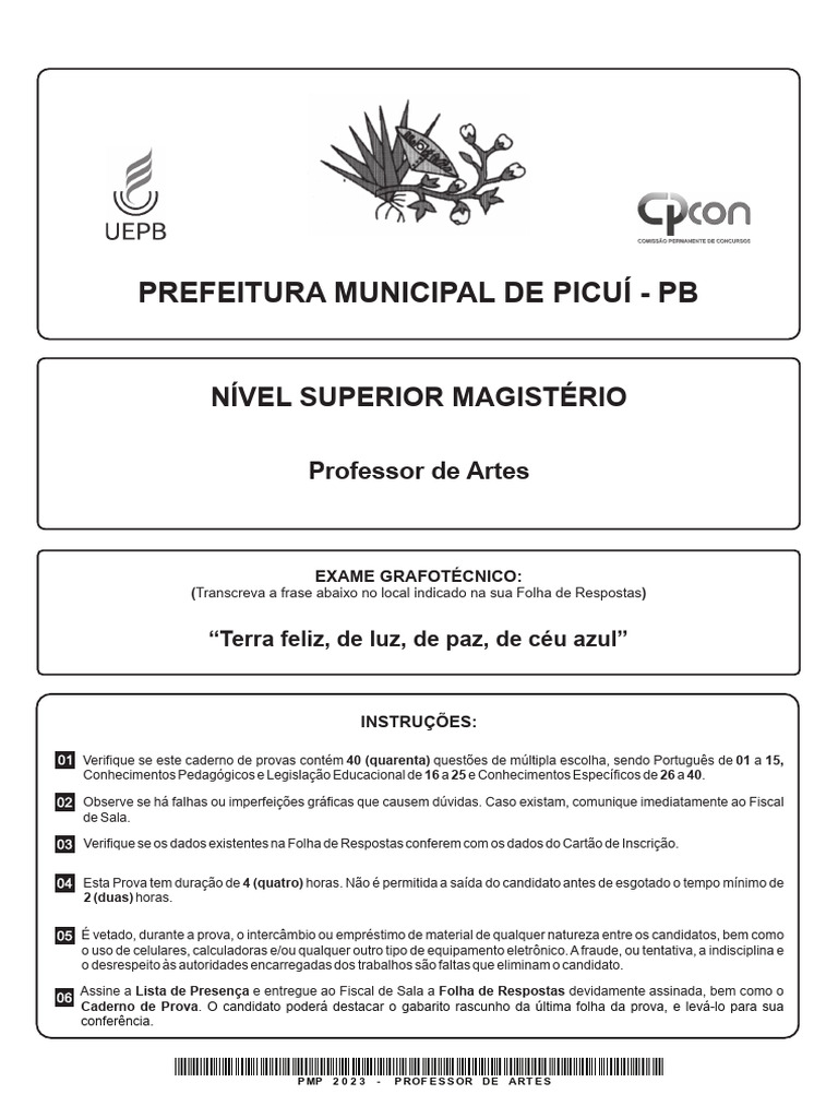 Exame para Professor de Artes 2023 | PDF | Educação Especial | Aprendizado