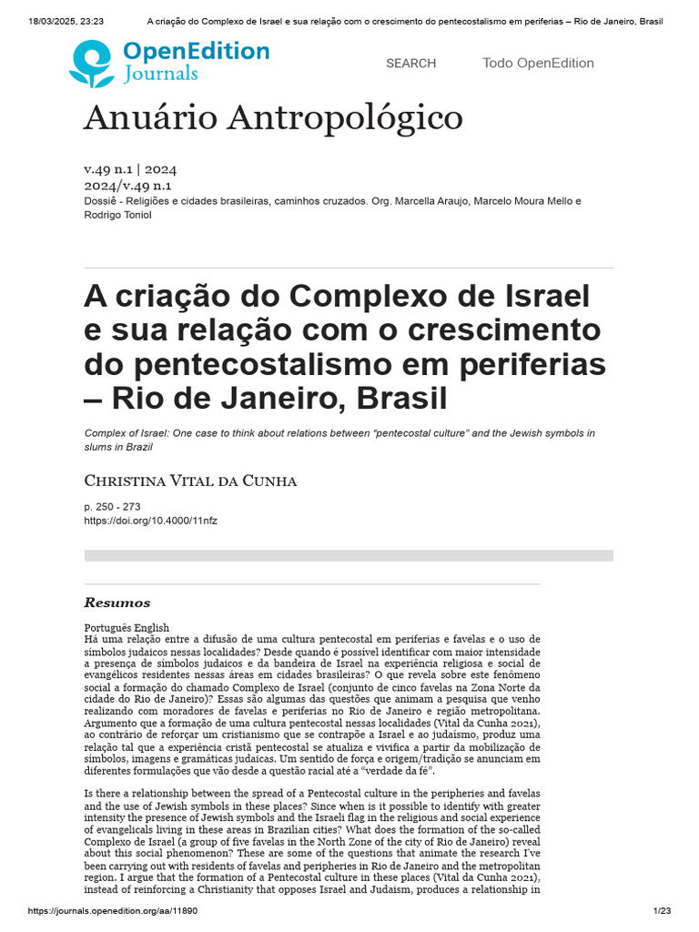 Complexo de Israel e Pentecostalismo no RJ | PDF | Judeus | Israel