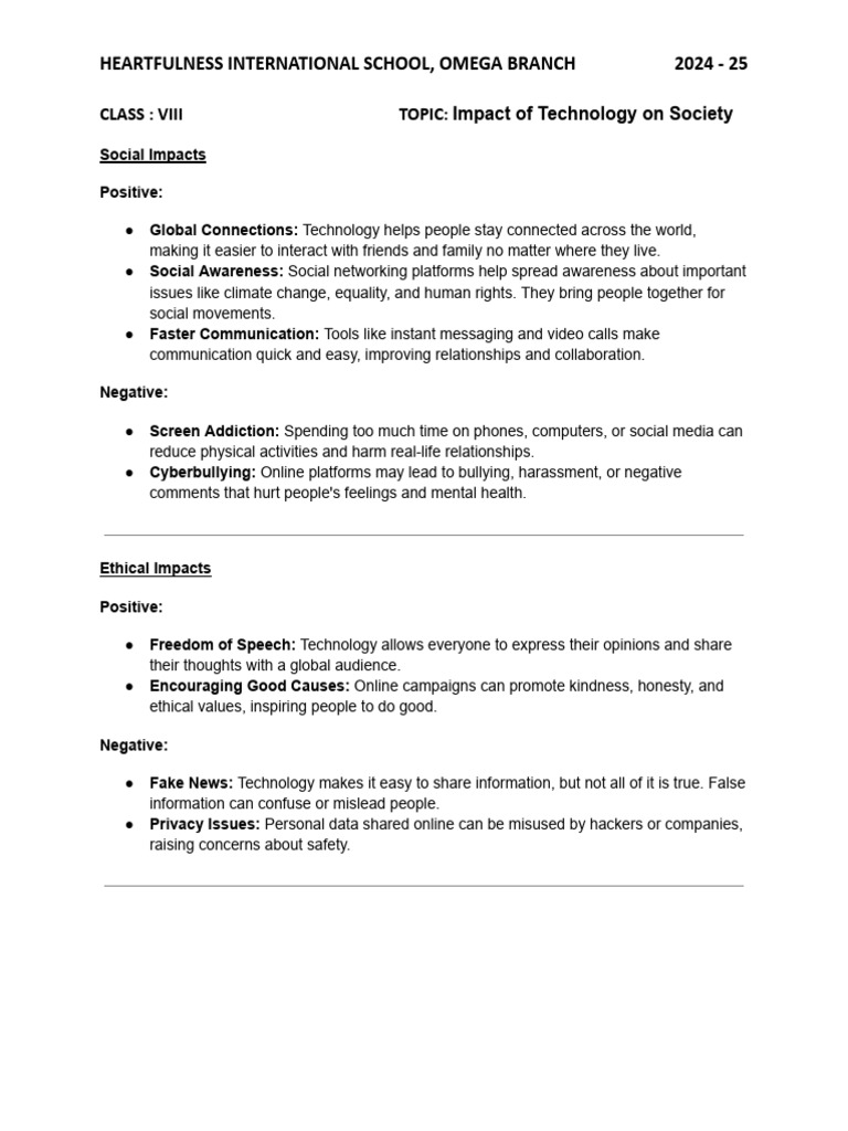 Technology's Impact on Society: Pros & Cons | PDF | Privacy | Cyberbullying