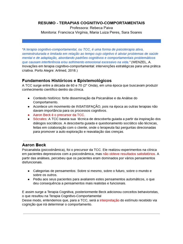 Fundamentos da Terapia Cognitivo-Comportamental | PDF | Terapia ...