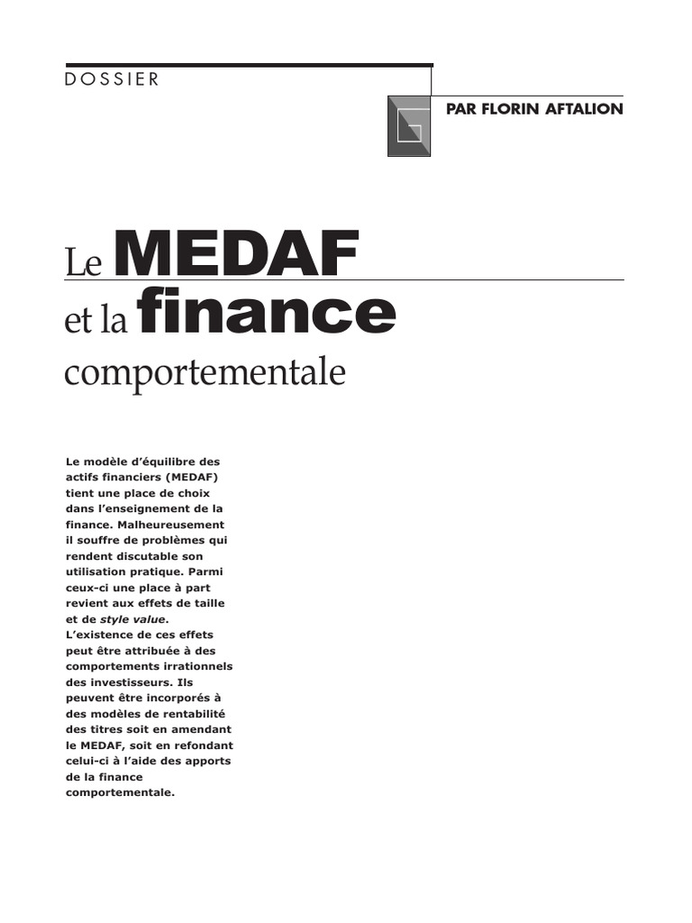 MEDAF et finance comportementale | PDF | Modèle d'évaluation des actifs ...