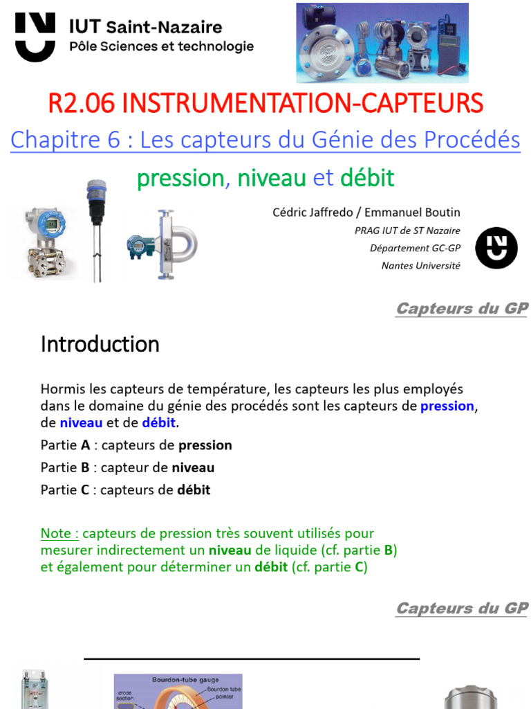 Capteurs de pression, niveau et débit PDF Pression mesure de pression — free download