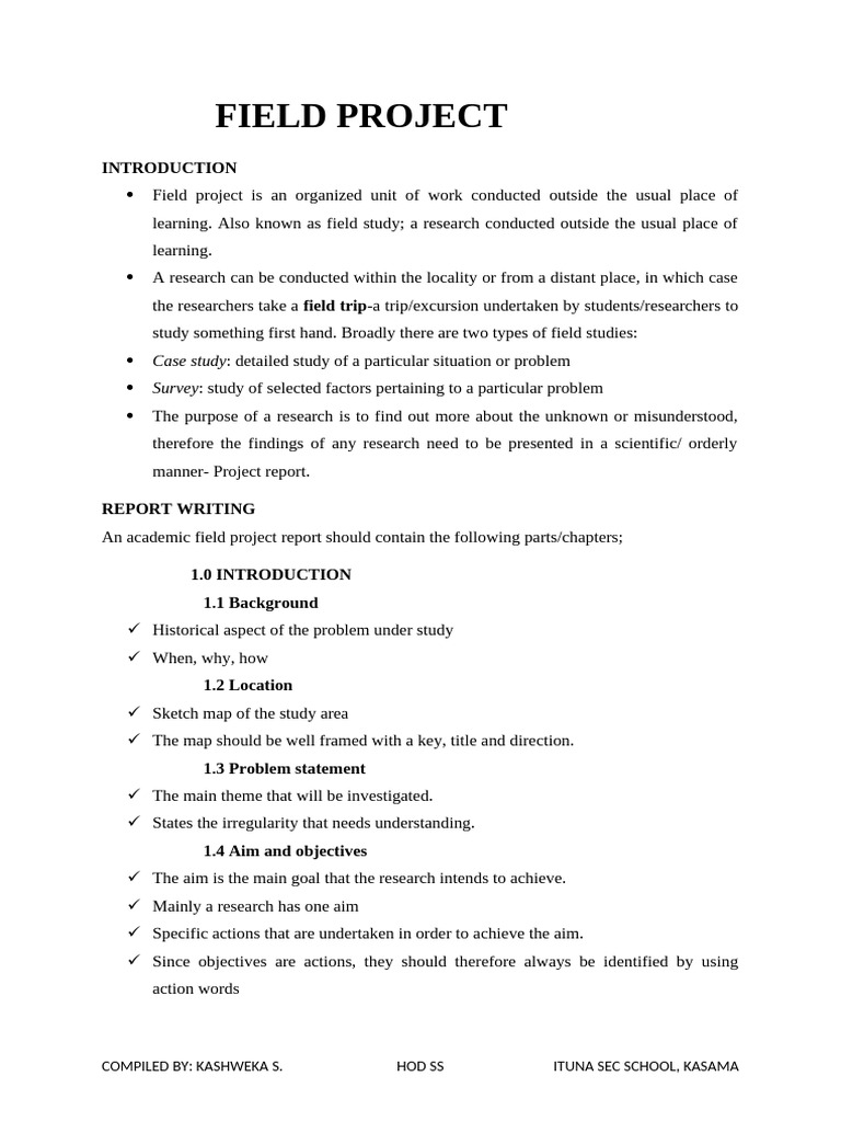 Field Project Report Guidelines | PDF | Sampling (Statistics) | Survey ...
