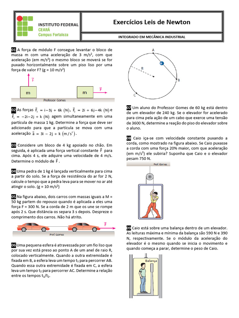 Exercícios sobre Leis de Newton | PDF | Força | Atrito