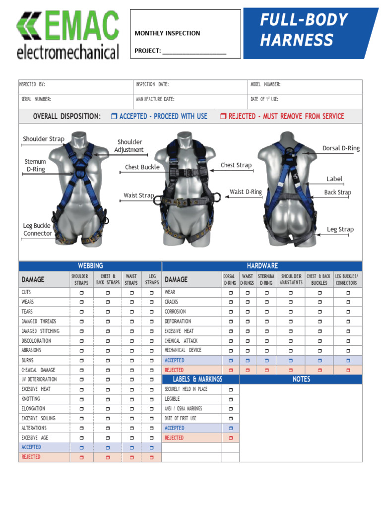Full Body Harness Inspection Checklist | PDF