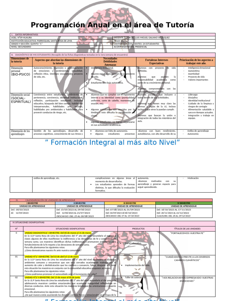 Programación Anual Tutoria 2023 | PDF | Aprendizaje | Las emociones