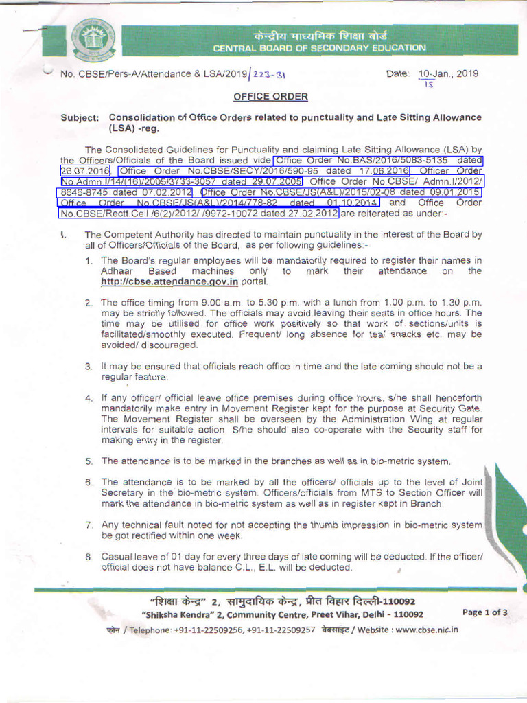 LSA Guidelines and Office Punctuality | PDF | Government Of India