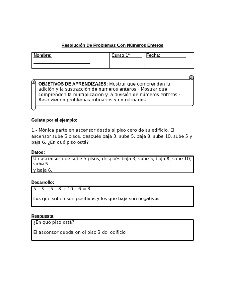 Resolución de Problemas con Números Enteros | PDF | Entero