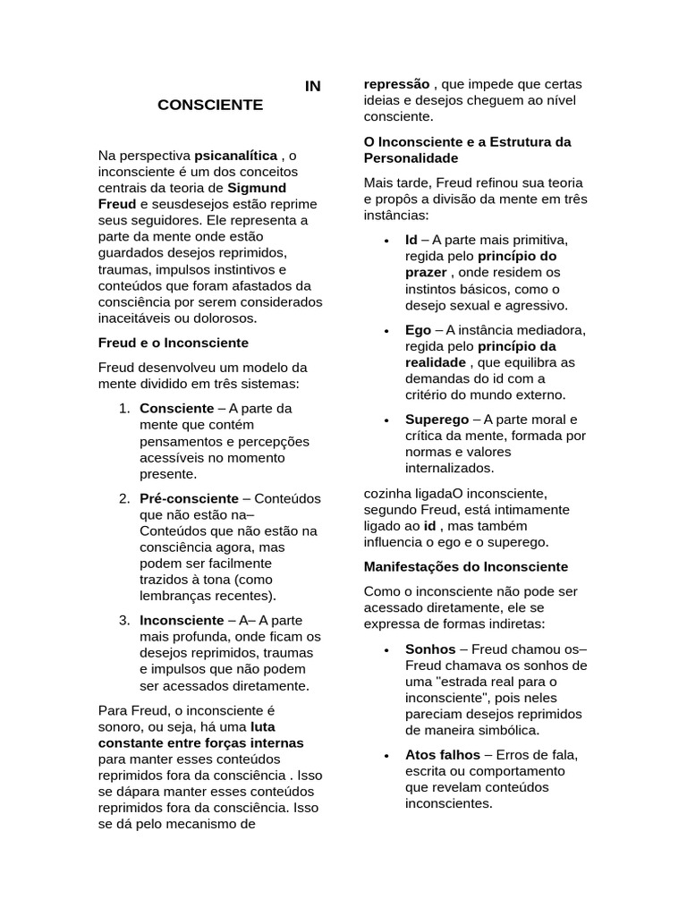Psicologia do Inconsciente em Freud | PDF | Sigmund Freud | Mente ...