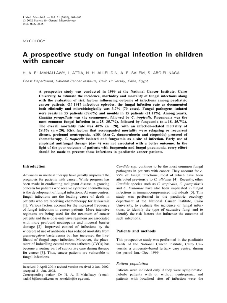 Fungal Infections in Pediatric Cancer Patients | PDF | Candida (Fungus ...