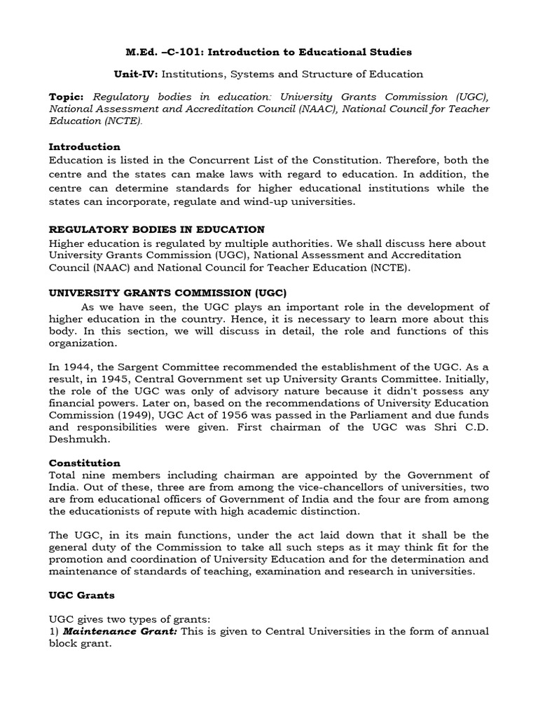 Regulatory Bodies in Indian Education | PDF | Teachers | Teacher Education
