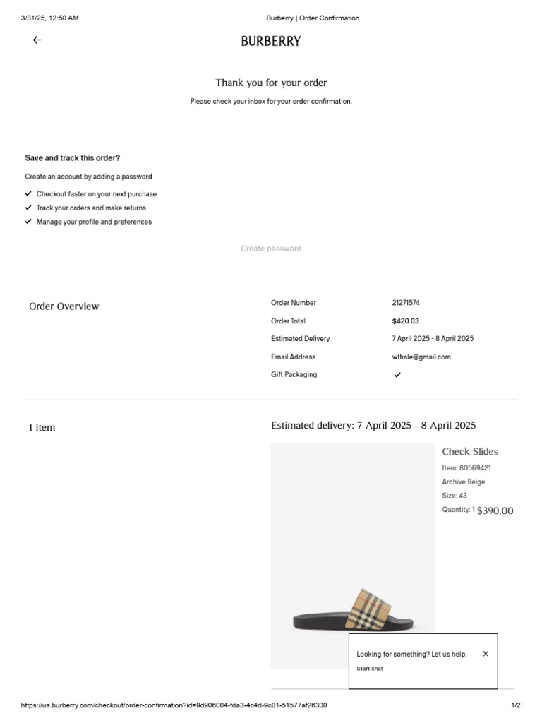 Burberry - Order Confirmation | PDF | Payments | Banking Technology