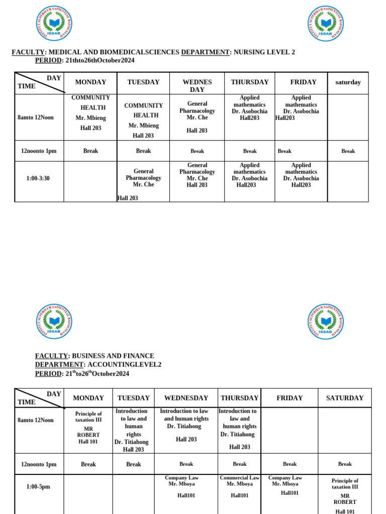 Time Table 1 lEVEL 200-1 | PDF