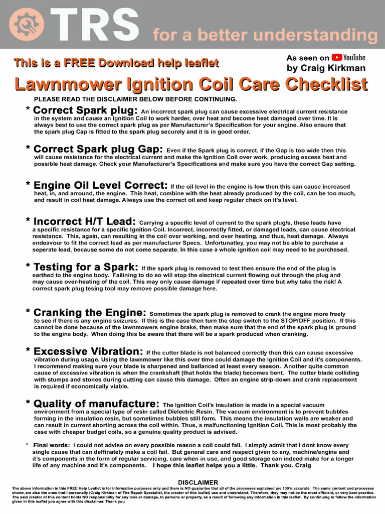 Lawnmower Ignition Coil Care Guide | PDF