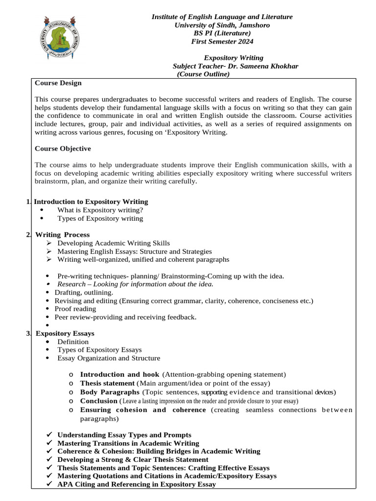 Expository Writing Course Outline 2024 | PDF | Essays | Thesis