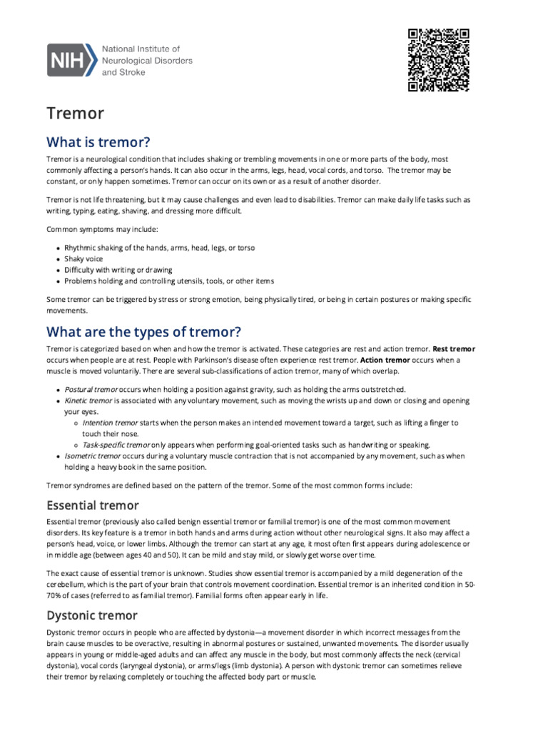 Image Result For Tremor National Ins Ute Of Neurological Disorders And Stroke
