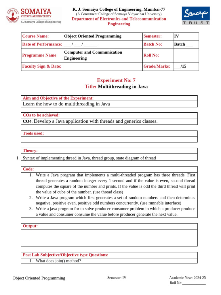 Java Multithreading Experiment Guide | PDF | Thread (Computing) | Java ...