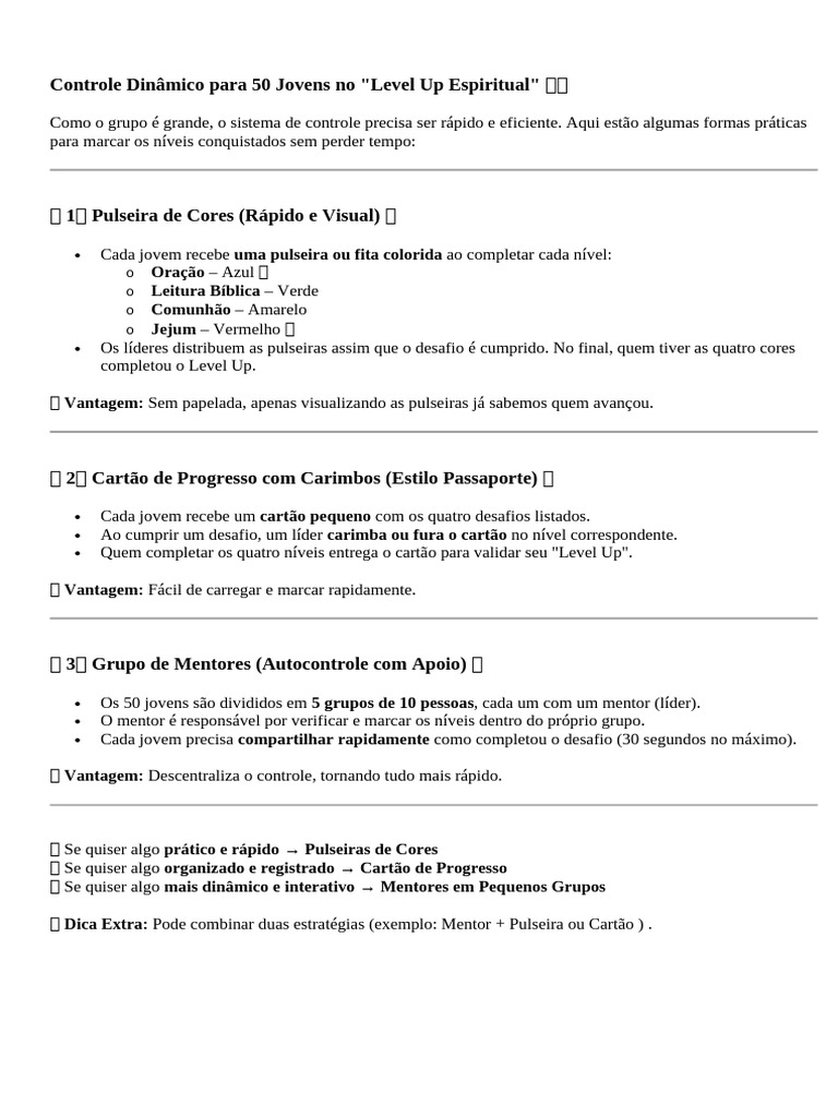 Controle Rápido para Jovens no Level Up | PDF
