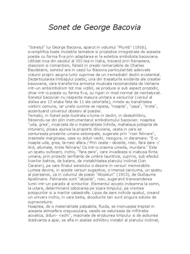 Sonet de George Bacovia