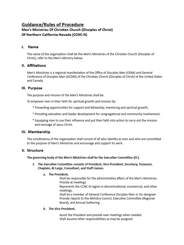 Men's Ministries Procedure Guidelines | PDF