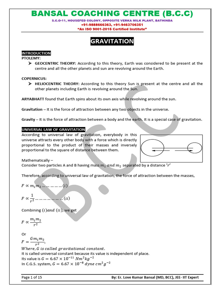 Gravitation | PDF | Orbit | Gravity