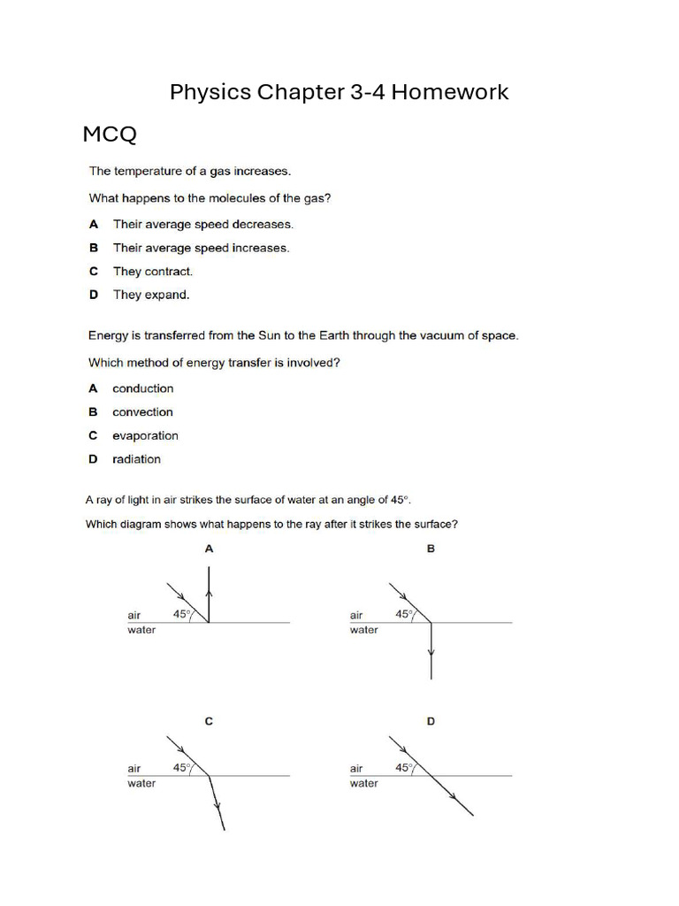 Physics Chapter 3-4 Homework | PDF