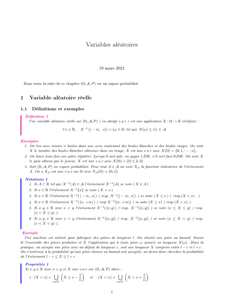 Introduction aux variables aléatoires | PDF | Espérance mathématique ...