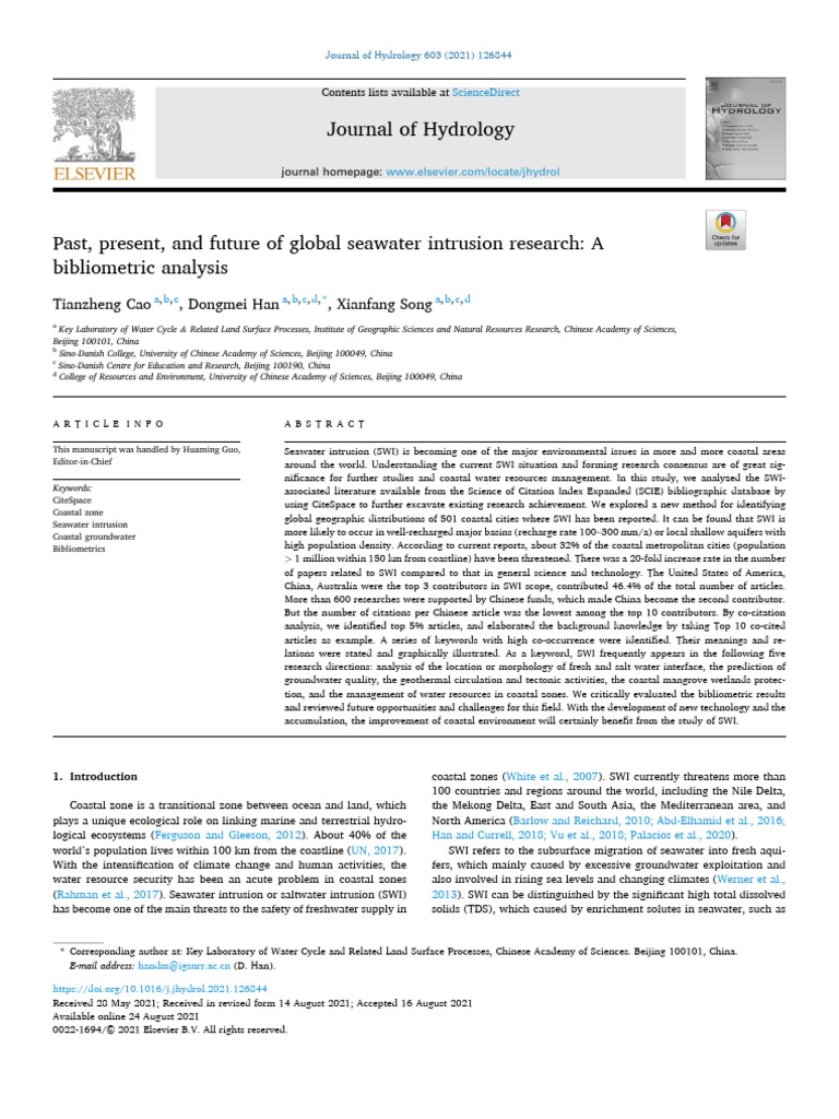 Past, Present, and Future of Global Seawater Intrusion Research | PDF ...