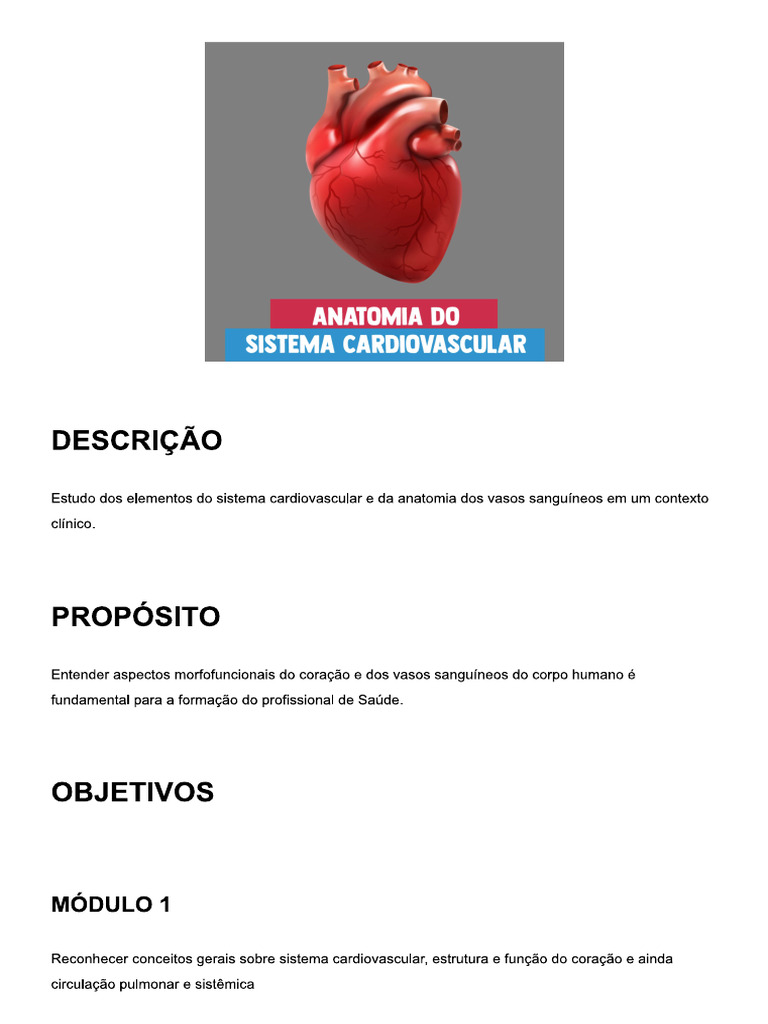 Anatomia Do Sistema Cardiovascular | PDF