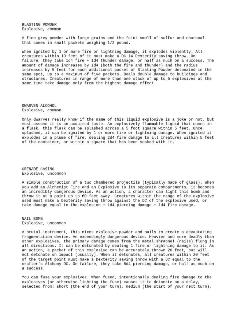 D&D Explosives Guide: Types & Effects | PDF | Gunpowder | Bomb