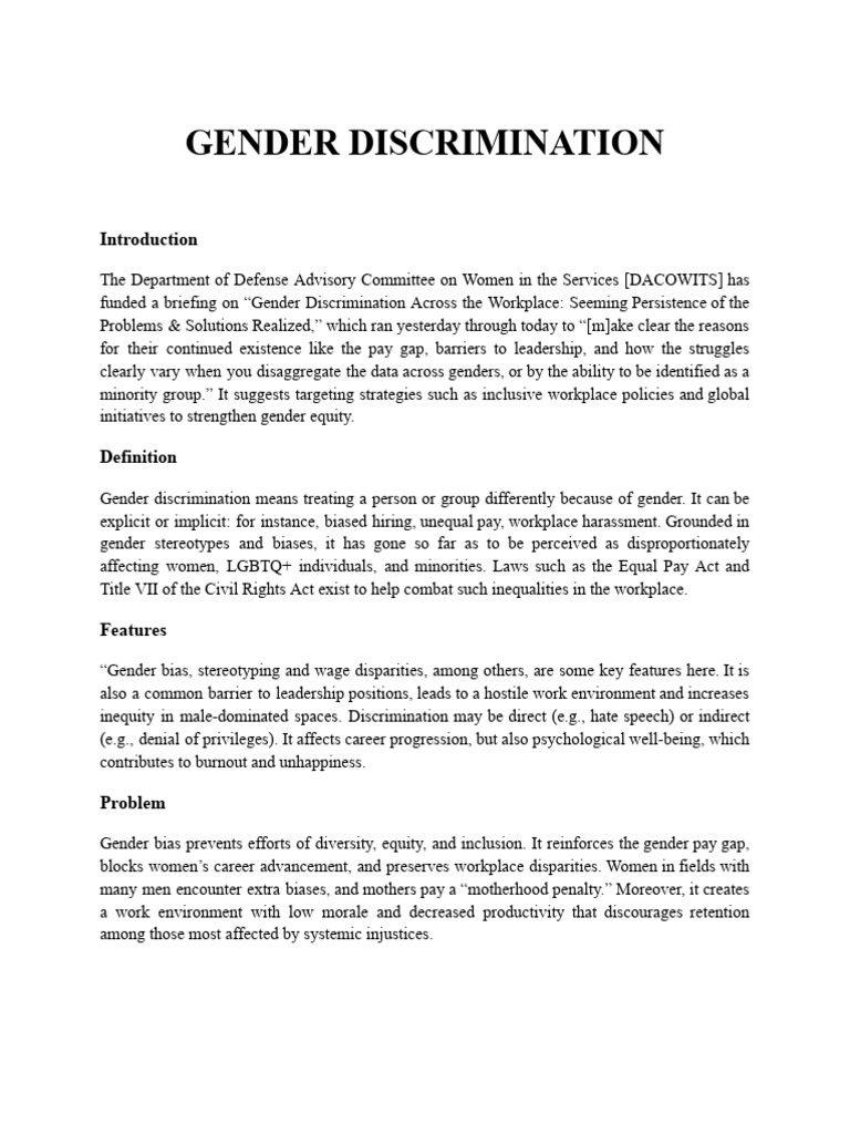 Understanding Gender Discrimination Issues | PDF | Sexism | Gender Pay Gap
