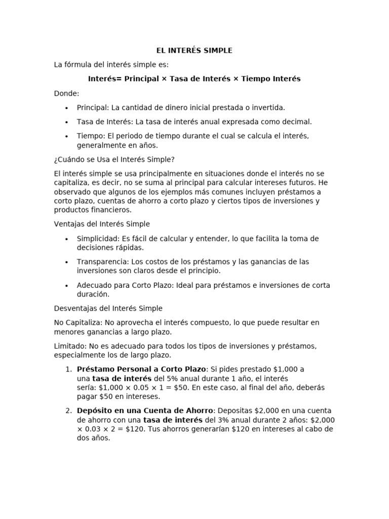 Guía Completa sobre Interés Simple | PDF | Interés | Tasas de interés