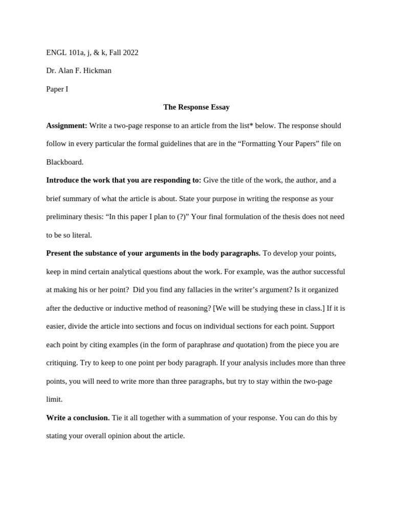 Response Essay Assignment Guide | PDF | Epistemology | Logic