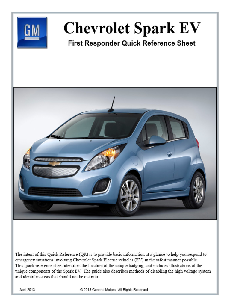 Chevrolet Spark EV First Responder Guide | PDF | High Voltage | Airbag