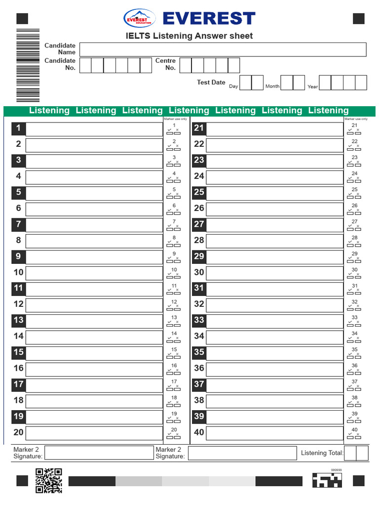 IELTS Listening Answer Sheet Template | PDF