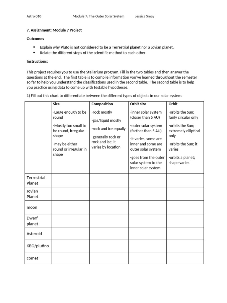 Module07 - Project table2023FA | PDF | Planets | Solar System