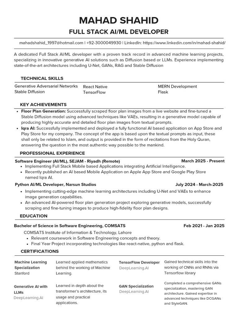 Full Stack AI/ML Developer Profile | PDF | Artificial Intelligence ...