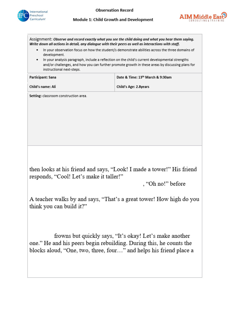 Child Development Observation: Ali at 2.8 Years | PDF | Language ...