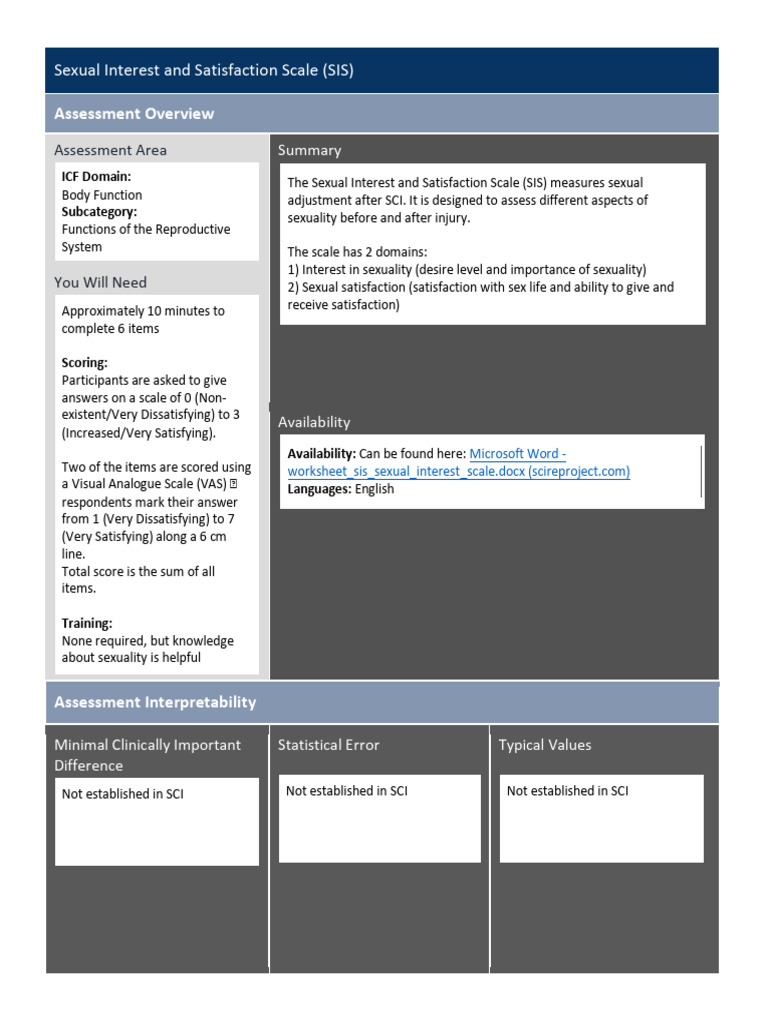 Clinician Summary V 5 0 Sis 2 Pdf Psychometrics Evaluation Methods