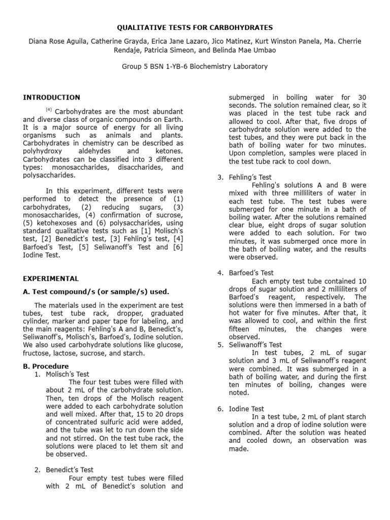 Qualitative Tests for Carbohydrates | PDF | Carbohydrates | Glucose